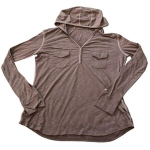 ​KÜHL Burgundy Brown Slub Knit Hooded Henley Top XL Gorpcore Granola Girl
